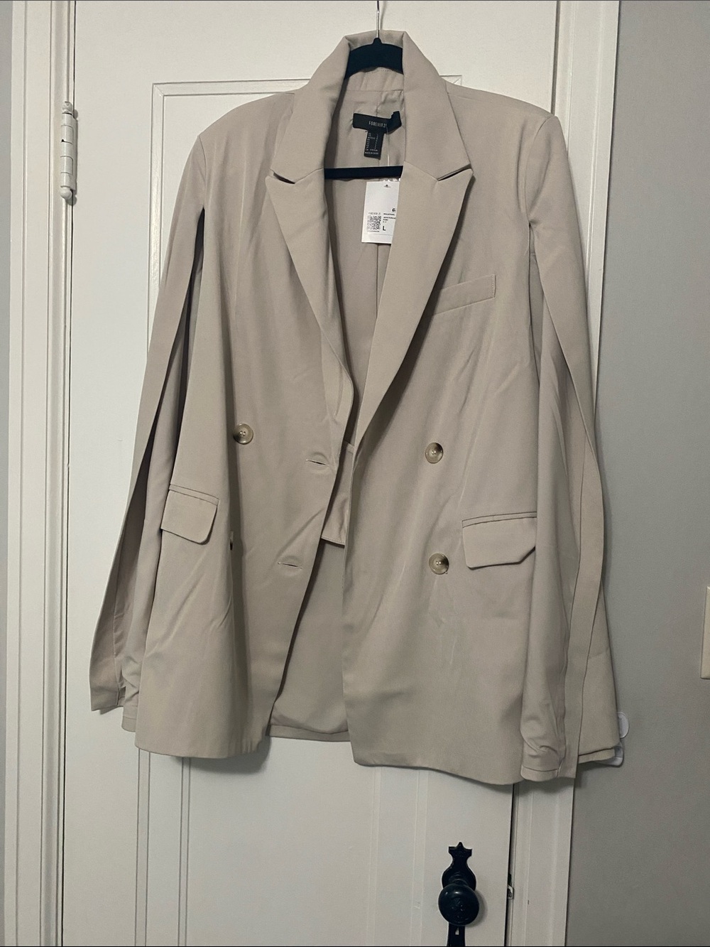Forever 21 Light Beige Double-Breasted Cape Blazer